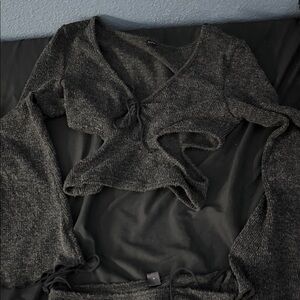 Chic Black Knit Top with Skirt with Cut-Out Design